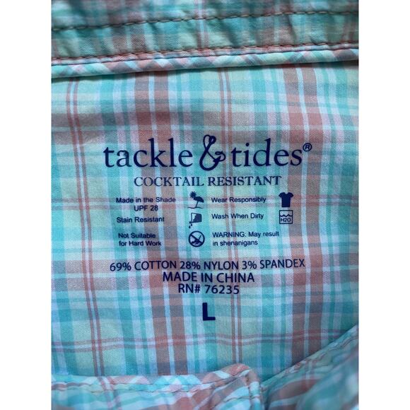 Mens Shirt Size Large Tackle & Tides Plaid Button Down UPF 28 Stain Resistant - Picture 5 of 10